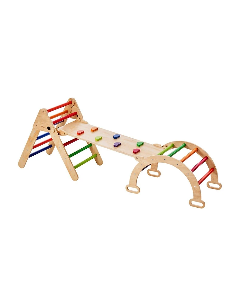 Slickblue Toddler Wooden Pikler Triangle Set 5 1 Climbing Gym with Ramp and Arch Indoor