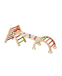 Slickblue Toddler Wooden Pikler Triangle Set 5 1 Climbing Gym with Ramp and Arch Indoor