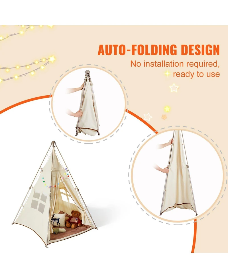 Kids Teepee Play Tent for Ages 1-5 with Windows Mat and Carry Bag Indoor Outdoor