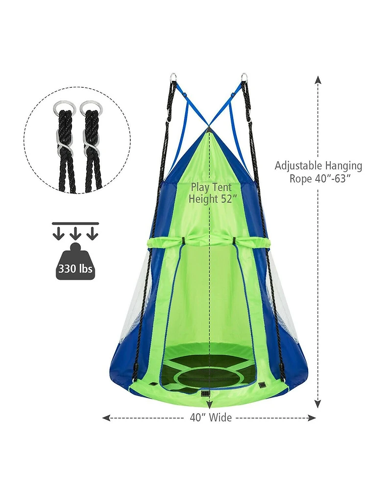 Gymax 40'' Kids Hanging Chair Swing Tent Set Hammock Nest Pod Seat