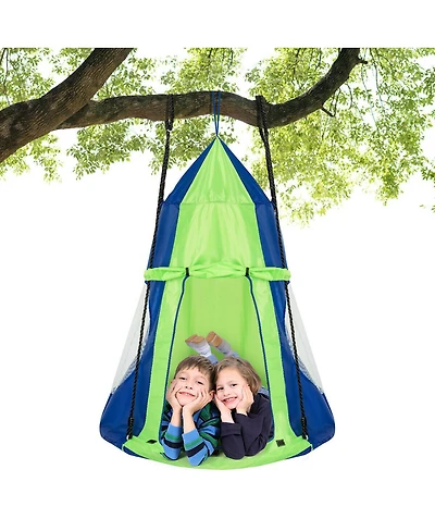 Gymax 40'' Kids Hanging Chair Swing Tent Set Hammock Nest Pod Seat