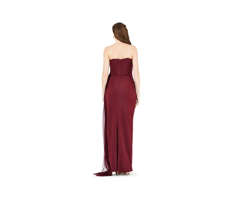 Amri Women's Sweetheart Ruched Tulle Column Gown Crepe