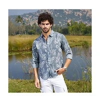 Campus Sutra Men's Steel Blue Stroked-Petals Shirt