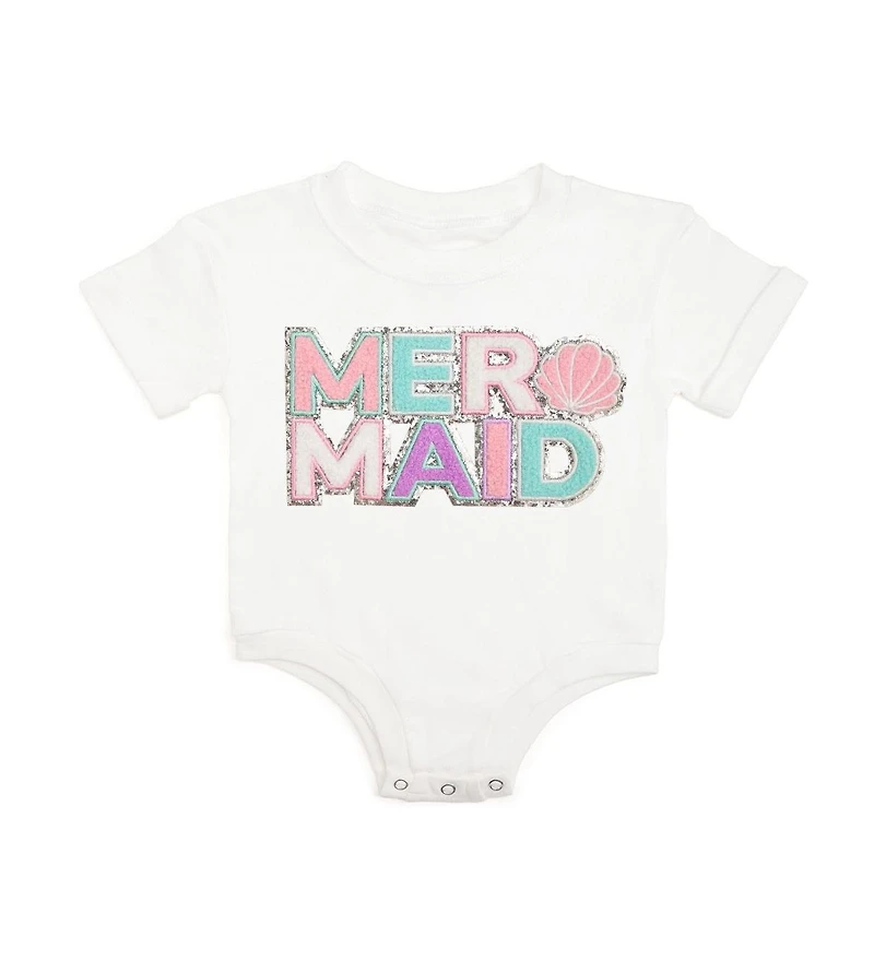 Sweet Wink Baby Girls Mermaid Patch Short Sleeve Romper