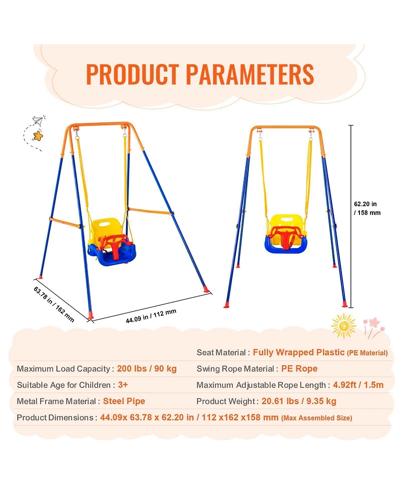 Slickblue Toddler Swing Sets for Backyard Swing Set with 4 Sandbags Foldable