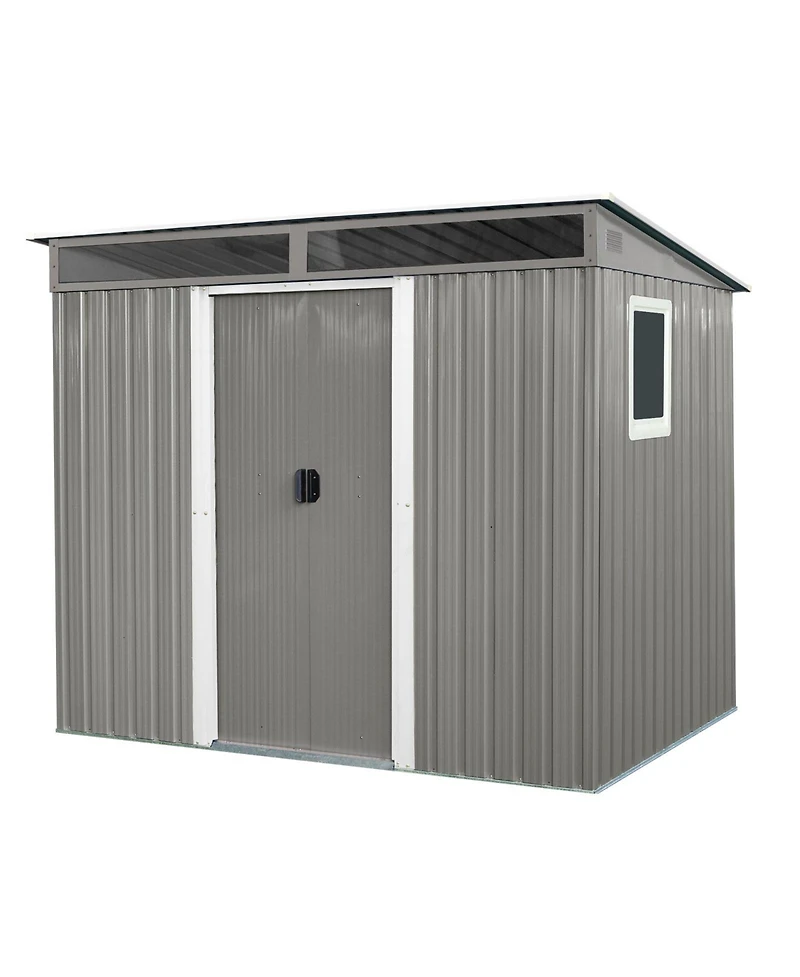 Mondawe 8ftx6ft Outdoor Metal Storage Shed with Window,Transparent plate and lockable sliding door