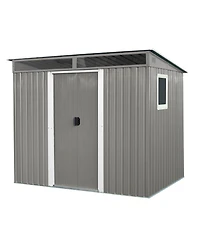 Mondawe 8ftx6ft Outdoor Metal Storage Shed with Window,Transparent plate and lockable sliding door