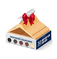 30 Pcs. of Solid Wooden Hangers for Clothes - Heavy Duty Suit Hanger Set with Chrome 360° Swivel Hook Hangers (Natural Color)