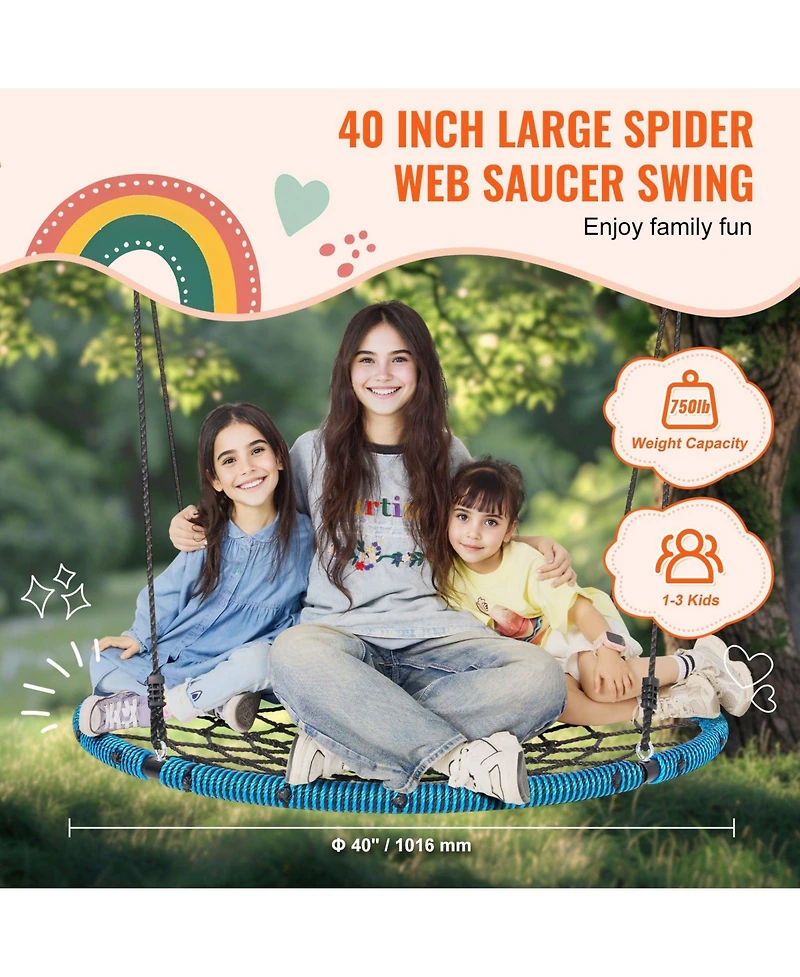Slickblue Toddler Outdoor Spider Web Saucer Swing Round Swing Backyard Playground