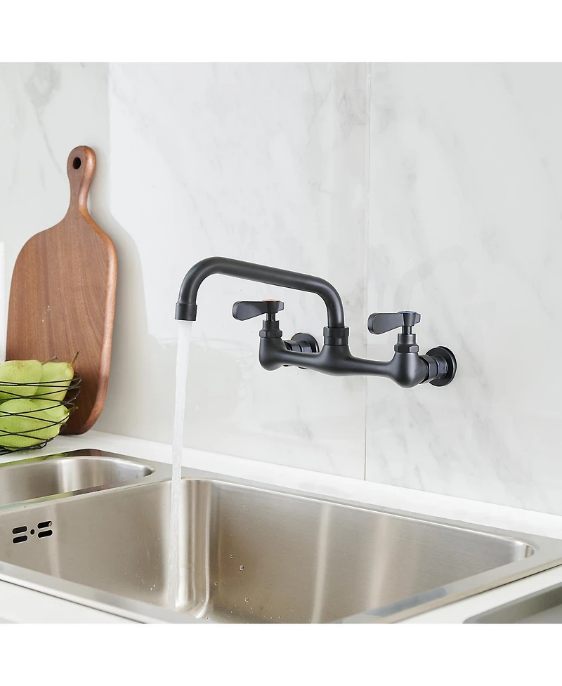 2-Handle Wall Mount Kitchen Faucet With 8 Inch Swivel Spout 8" Center In Polished Chrome