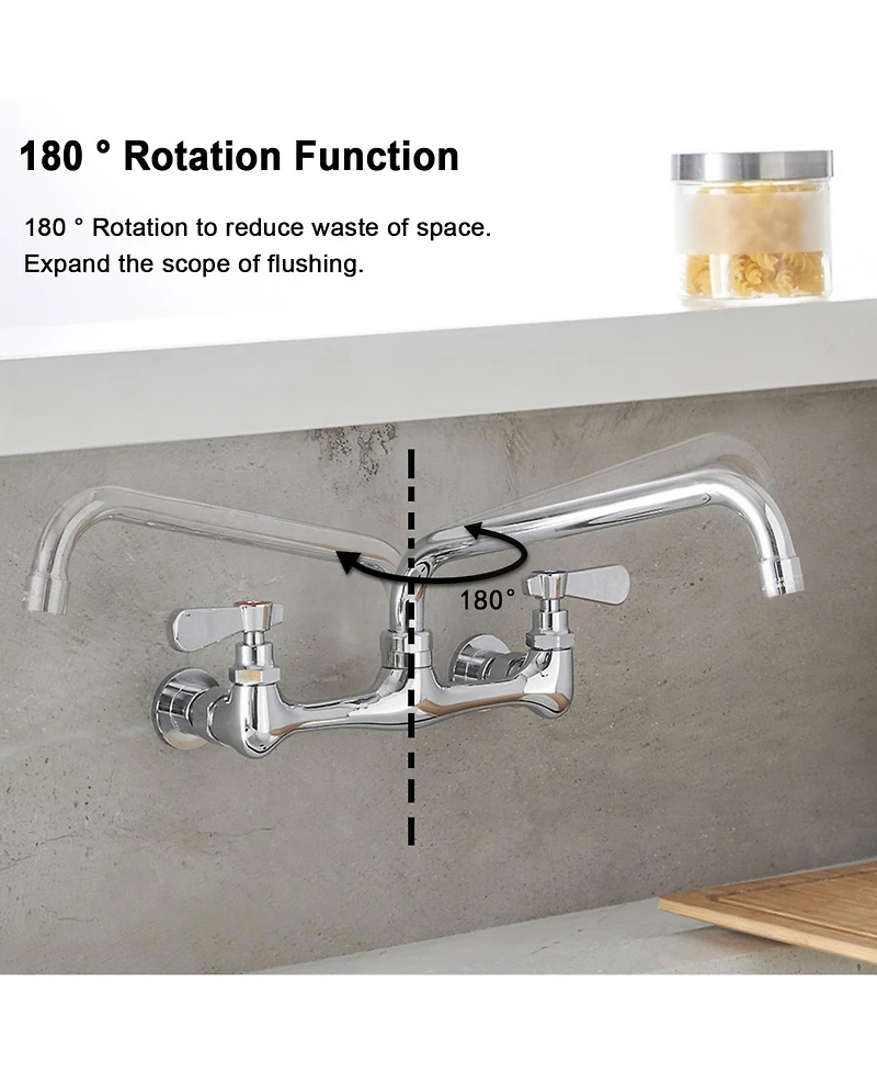 Greenspring 2-Handle Wall Mount Kitchen Faucet With Inch Swivel Spout 8" Center In Polished Chrome