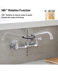Greenspring 2-Handle Wall Mount Kitchen Faucet With Inch Swivel Spout 8" Center In Polished Chrome
