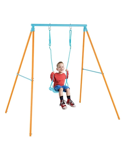 Gymax Toddler Swing Heavy Duty Metal Swing Set w/ A Frame Adjustable Ropes