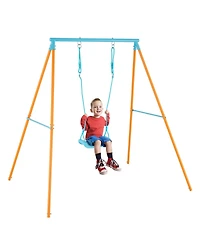 Gymax Toddler Swing Heavy Duty Metal Swing Set w/ A Frame Adjustable Ropes