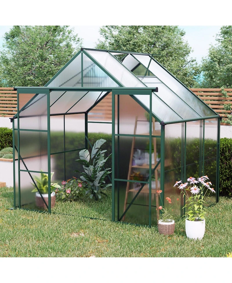 Mondawe 8x6FT Double Door Polycarbonate Greenhouse with Base Anchoring