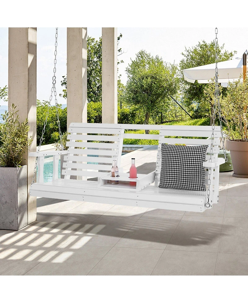 Slickblue Sturdy Wooden Swing Bench with Chains for Porch Garden Deck or Courtyard Use