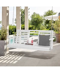 Slickblue Sturdy Wooden Swing Bench with Chains for Porch Garden Deck or Courtyard Use