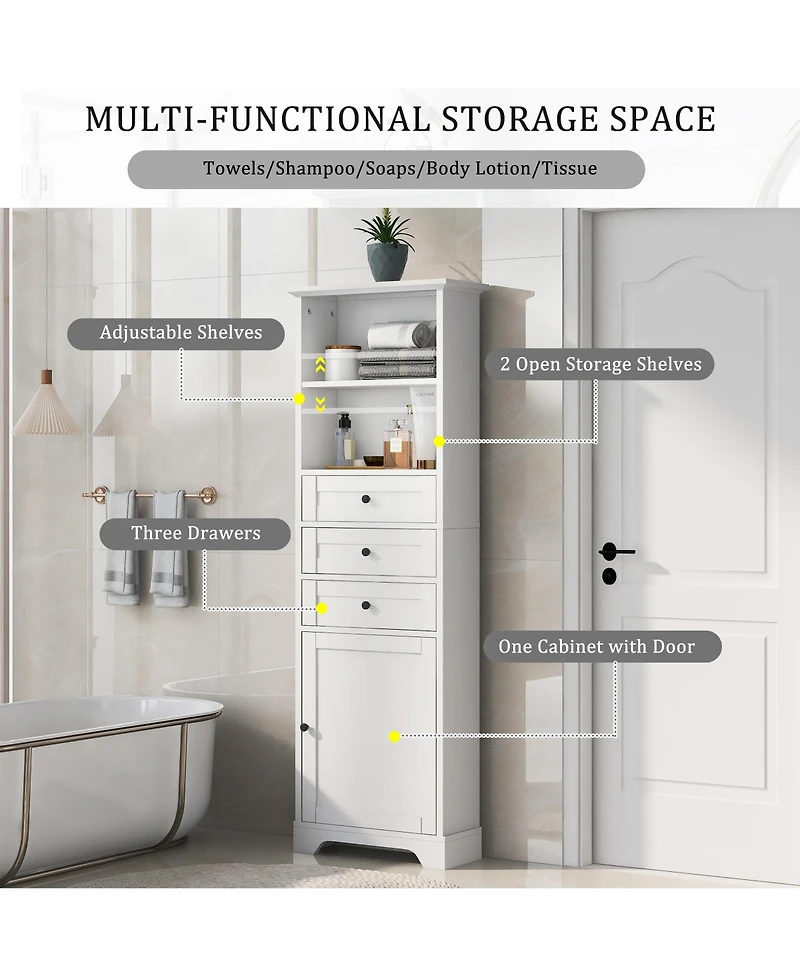 Casainc 68.3"H Tall Storage Cabinet with 3 Drawers, Adjustable Shelves, Painted Mdf