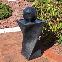 Outdoor Black Ball Solar Powered Water Fountain with Backup Battery and Led Light - 32" - Black