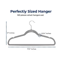 SereneLife 150 Pieces Velvet Hangers - Non-Slip, Sturdy, and Heavy Duty Coat Set with 360° Swivel Hook for Clothes (Gray)