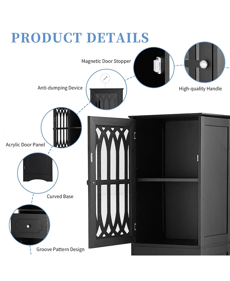 Casainc 63.8"H Tall Bathroom Cabinet with Drawer, Doors, Adjustable Shelf, Mdf & Acrylic