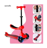 3-Wheel Foldable Kids Scooter - Child Toy Scooter with Built-in Led Wheel Lights, Foldable Seat, and Easy Maneuvering Lean-to-Steer Technology (Red)