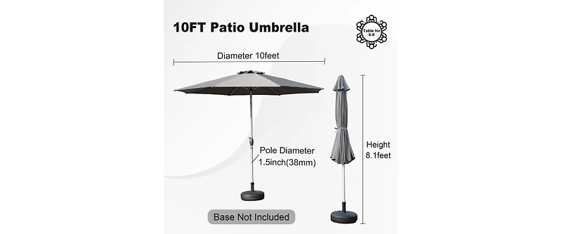 Flynama 10ft Gray Outdoor Patio Umbrella with Crank and Tilt for Garden and Pool