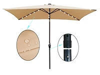 10 x 6.5t Rectangular Patio Solar Led Lighted Outdoor Market Umbrellas with Crank and Push Button Tilt