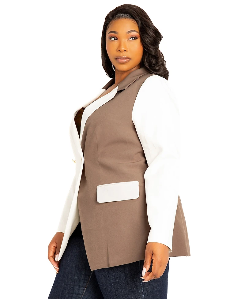 Buxom Couture Plus Contrast Double Breasted Blazer