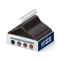 SereneLife 60 Pieces Wooden Hangers - Non-Slip, Sturdy, and Heavy Duty Suit Hanger Set with Chrome 360° Swivel Hook (Brown)