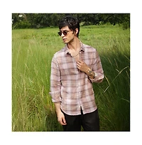 Campus Sutra Men's Venetian Red & Coin Grey Vignette-Checkered Oversized Shirt