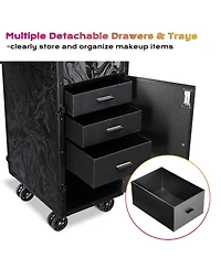 Byootique Rolling Nail Table & Makeup Case Kit Cosmetic Organizer Aluminum Black