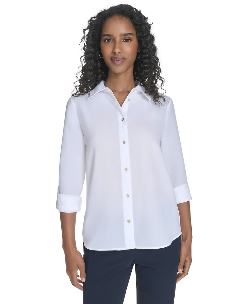 Tommy Hilfiger Women's Slim-Fit Roll-Tab-Sleeve Shirt