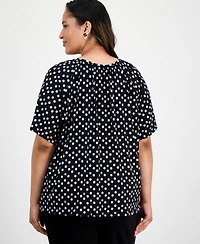 Ak Anne Klein Plus Printed Short Sleeve Blouse