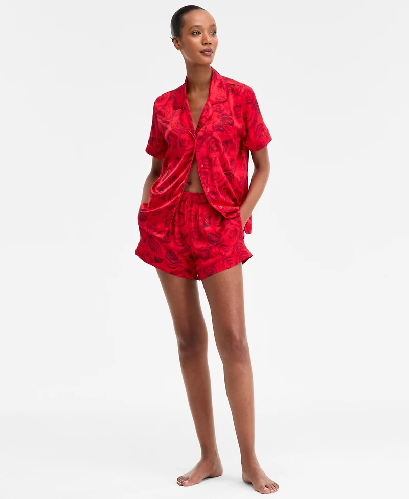 I.n.c International Concepts Women's Stretch Satin Short-Sleeve Pajama Set, Exclusively at Macy's