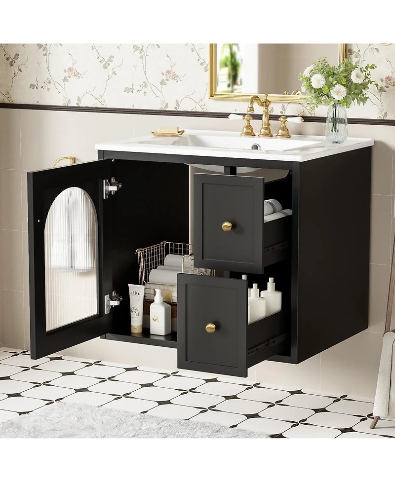 Casainc 24" Wall-Mounted Vanity with Sink, 2 Drawers and 1 Soft-Close Door