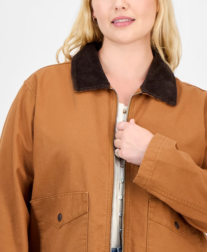 Madden Girl Trendy Plus Cotton Front-Zip Barn Jacket