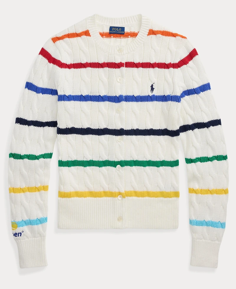 Polo Ralph Lauren Women's Us Open Striped Cable Cotton Cardigan