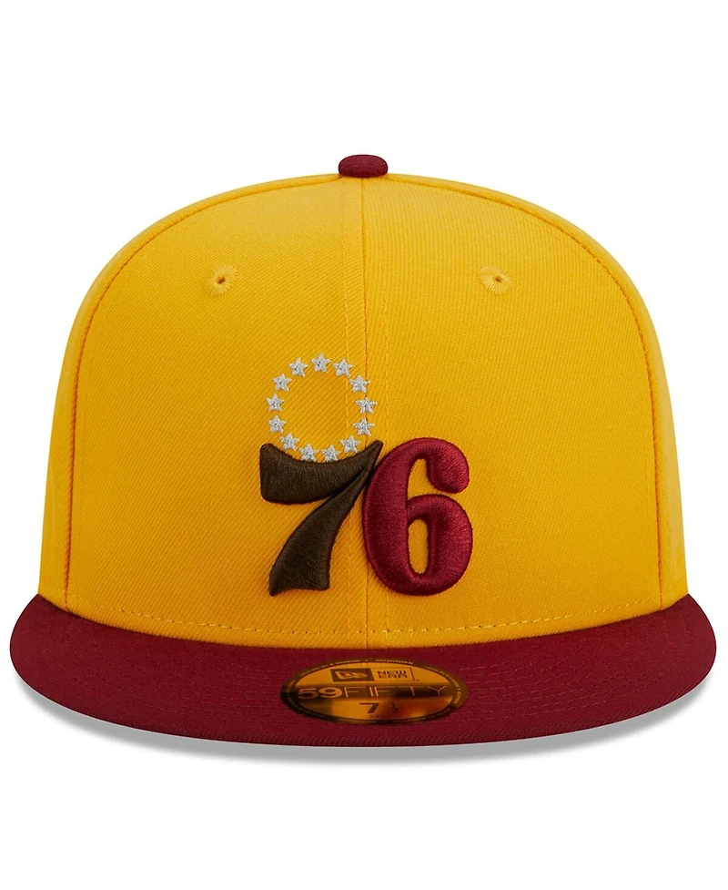 New Era Men's Yellow/Red Philadelphia 76ers Fall Leaves 2-Tone 59FIFTY Fitted Hat