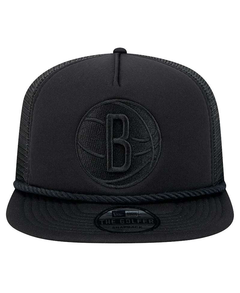 New Era Men's Black Brooklyn Nets Tone Foam Mesh Back Golfer Snapback Hat