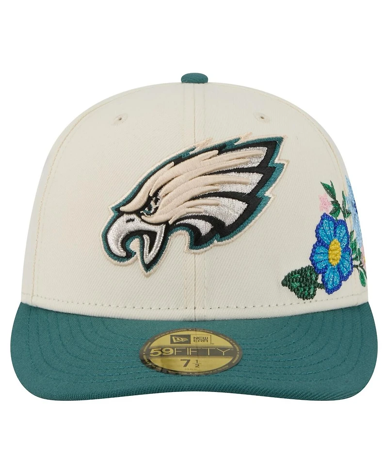New Era Men's Cream/Midnight Green Philadelphia Eagles Tonal Floral 59FIFTY Fitted Hat