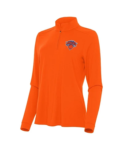 Antigua Women's Orange New York Knicks Intent Quarter-Zip Top