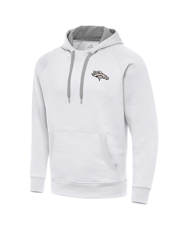 Antigua Men's White Denver Broncos Brushed Carbon Victory Pullover Hoodie