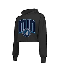 Majestic Women's Black Minnesota Timberwolves Tri-Blend Cropped Pullover Hoodie