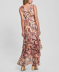 Guess Women's Ruffled High-Low Chiffon Maxi Dress