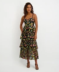 Siena Women's Embroidered Mesh Sleeveless Maxi Dress