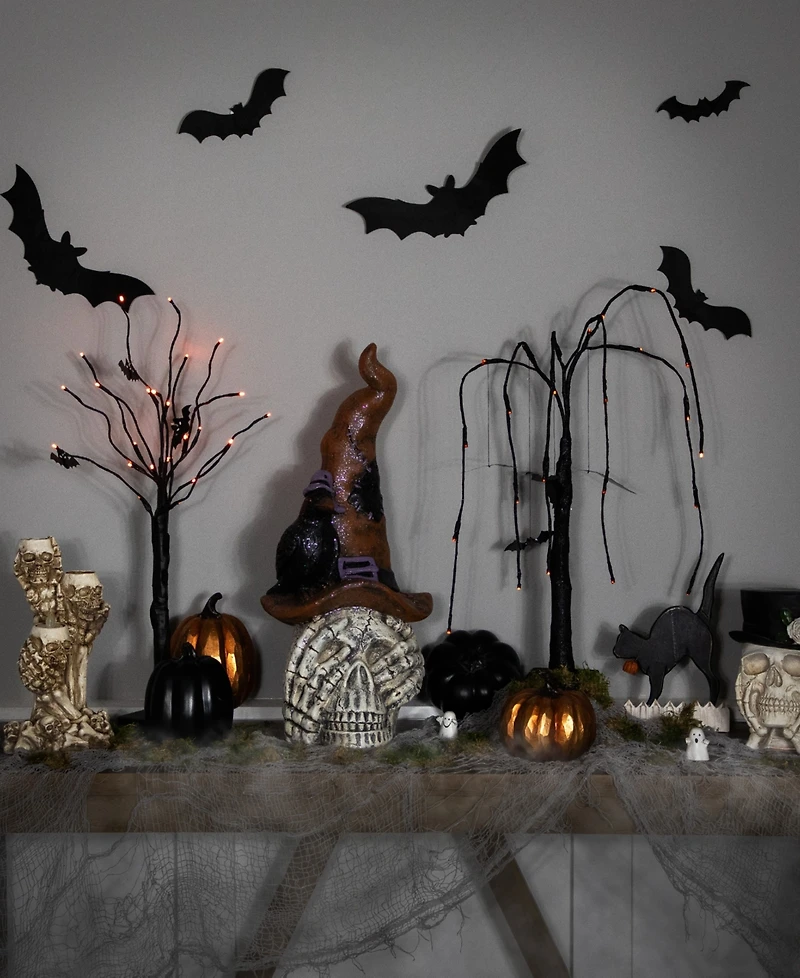 Northlight 22.75" Skull in Witch's Hat with Crow Halloween Decoration