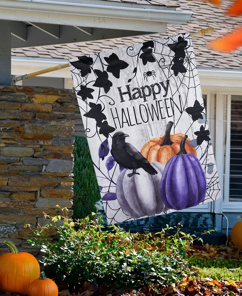 Northlight "Happy Halloween" Pumpkins and Crow Outdoor House Flag, 40" x 28"