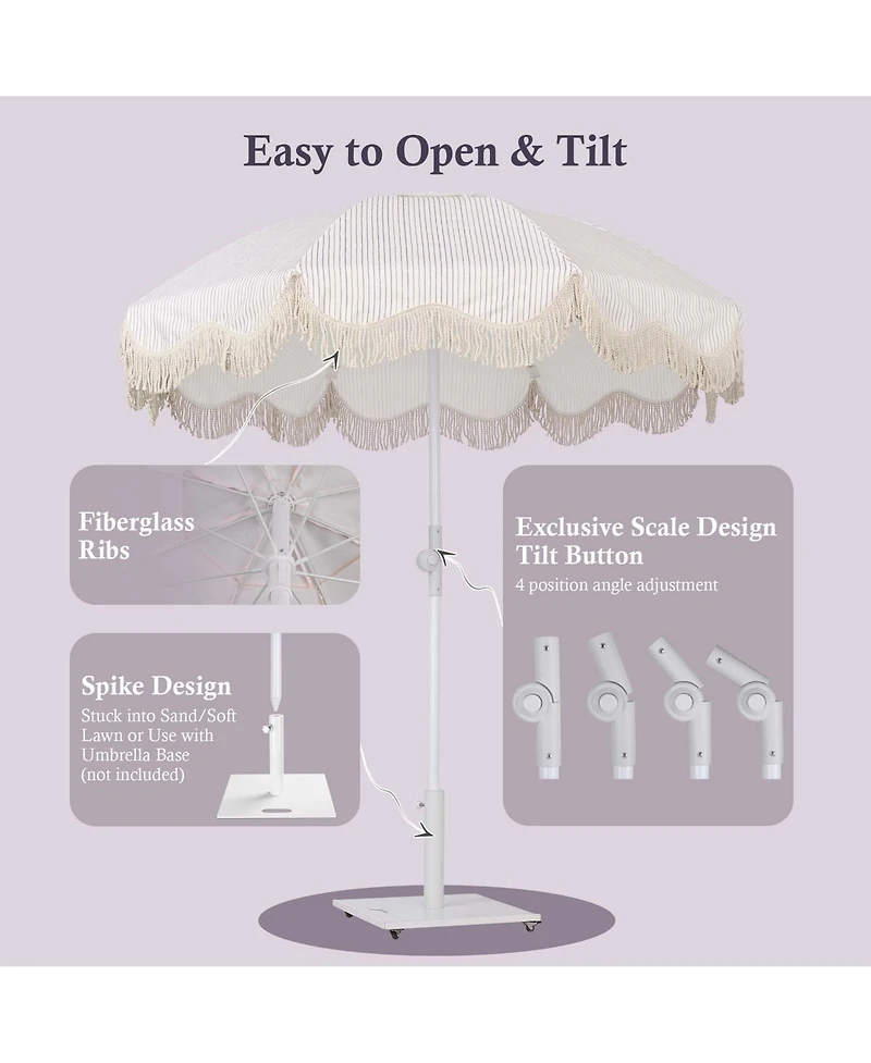LAGarden Ocean 6 Ft Beach Umbrella with 8 Ribs Sand Anchor Push Button Tilt with Heavier Tassle Carry Bag Outdoor Beach Pool Party Stripe