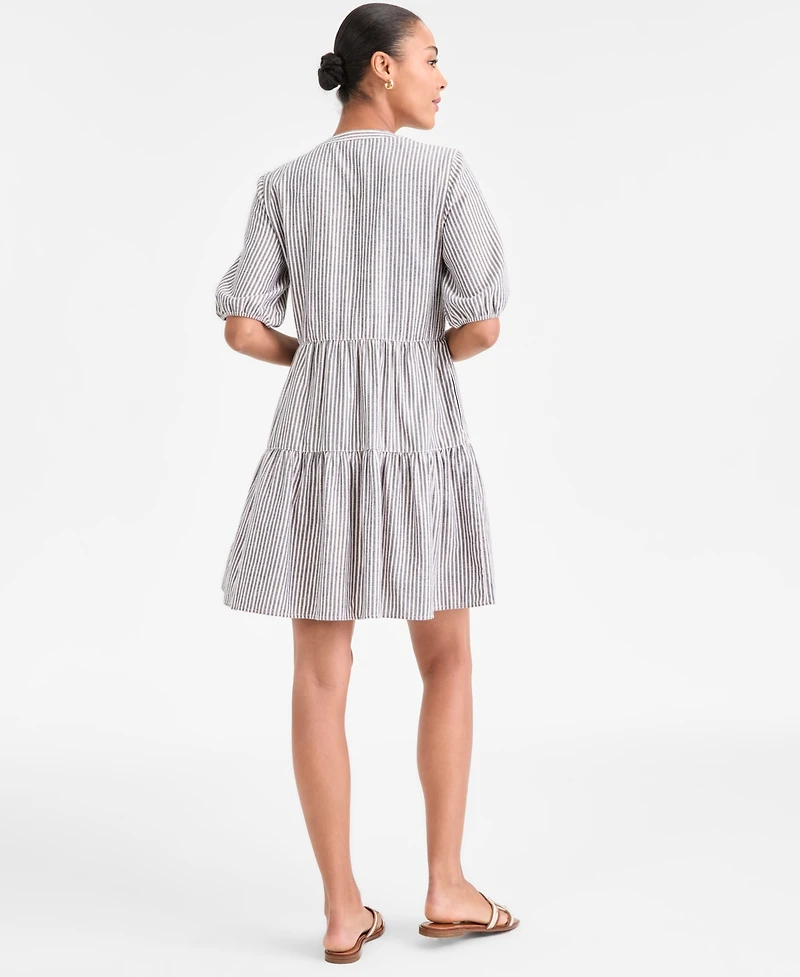 Tommy Hilfiger Women's Striped V-Neck Tiered Dress